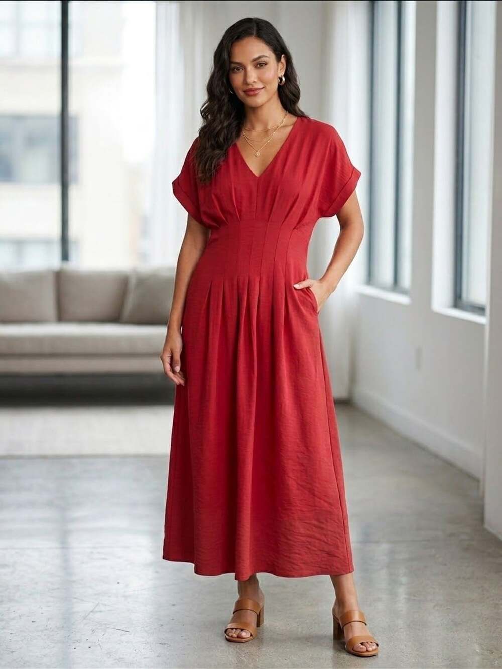 Evereve Miranda Dolman Midi Dress Red Medium